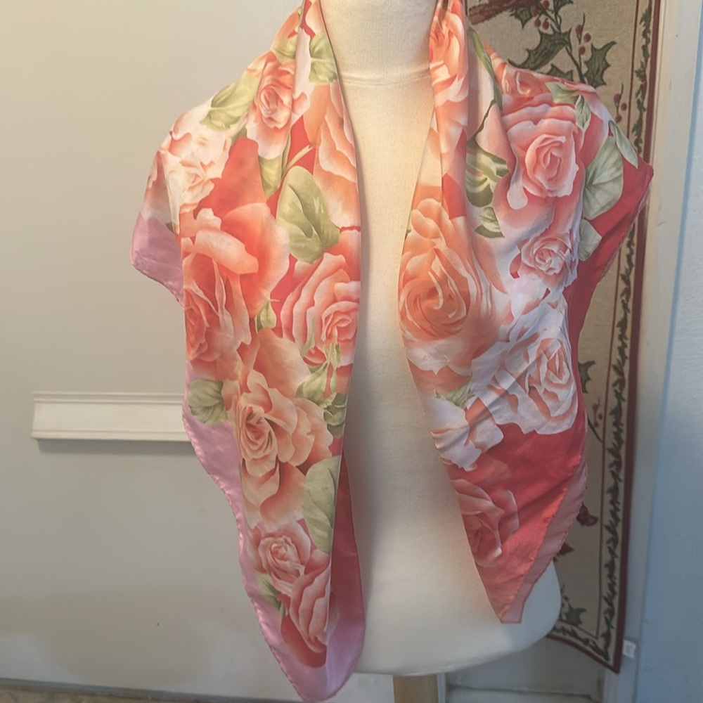 Vintage Accessory St NYC Floral Print SILK Scarf. 34” X 34”